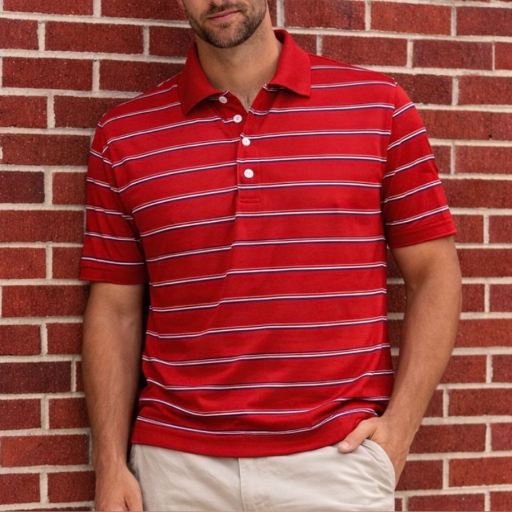 ^Walter Hagen "11 Majors" Red w/Black & White Stripes Golf Polo Shirt Mens Sz XL